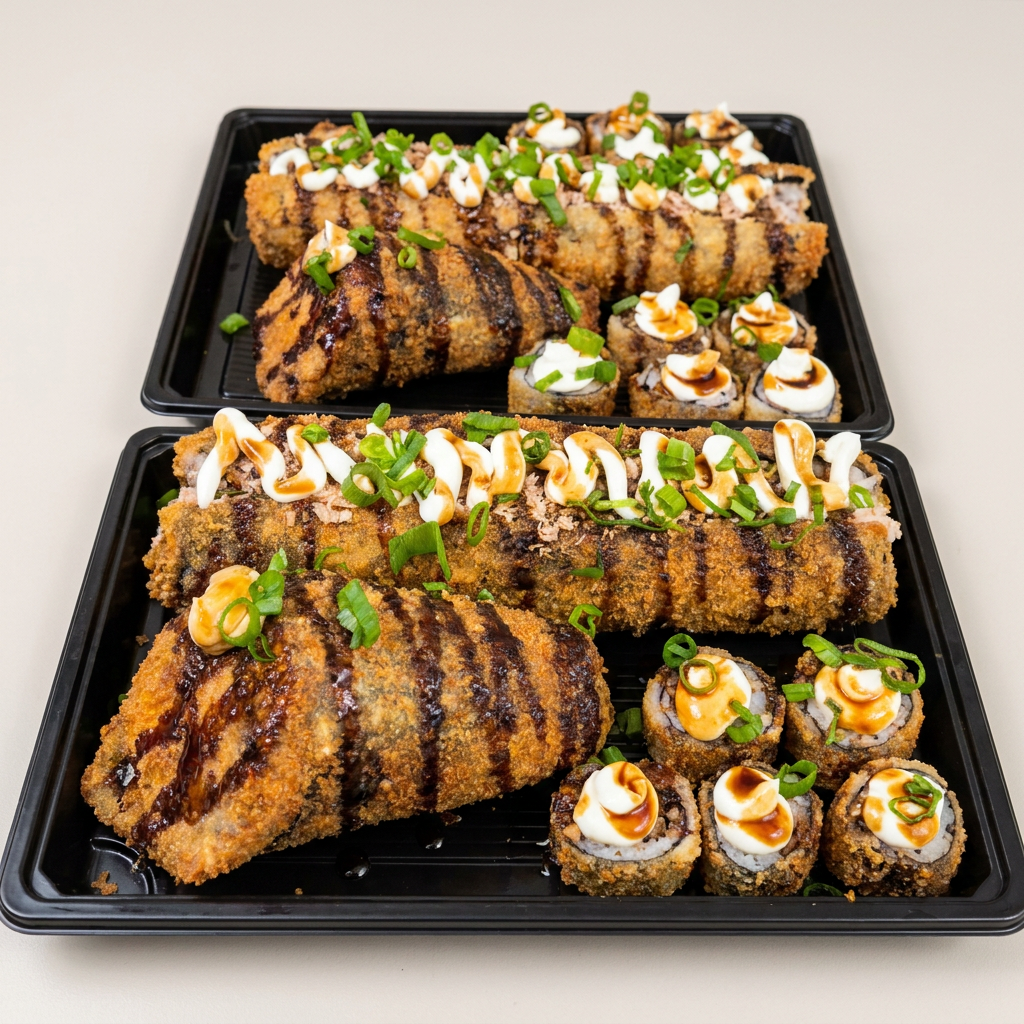 Temaky Frito1 Big Hot Frito 5 Hot Filadélfia Empanados na farinha panko, recheados com cream cheese e cebolinha, finalizados com molho tare. Crocância, cremosidade e muito sabor em cada pedaço!