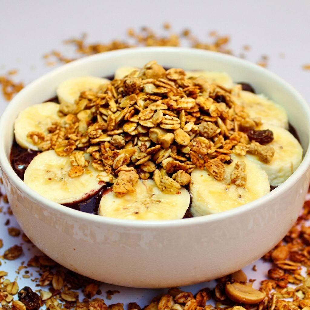 Acompanha: leite condensado, banana, granola. Contém 750ml de açaí. açaí 100% natural, sem corantes e conservantes. Zero gordura trans. Zero glúten. Diferente de outras marcas, não reduzimos a quantidade de açaí conforme você adiciona complementos!