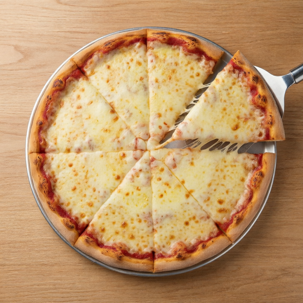 A queridinha de todos: Pizza Grande de Mussarela (massa artesanal, molho de tomate caseiro, mussarela, finalizado com orégano).