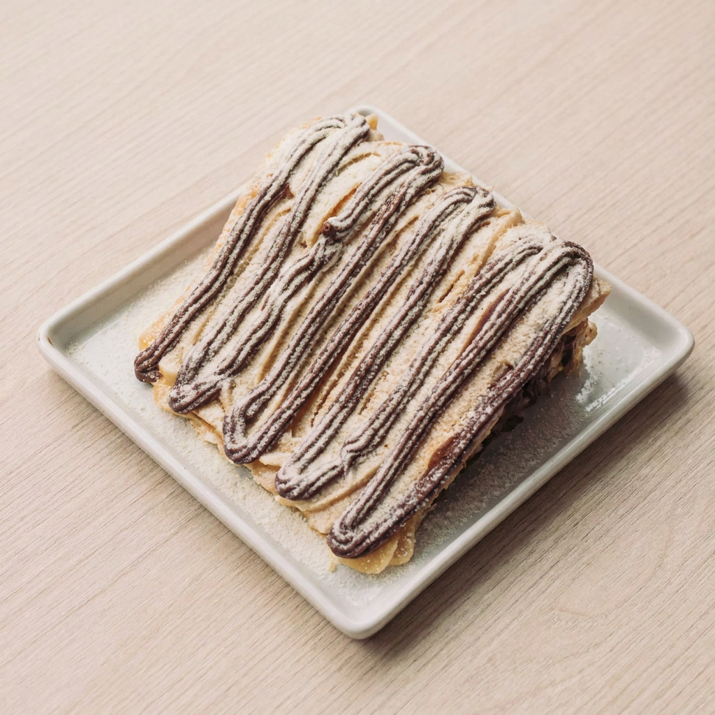 Fatia deliciosa com massa amanteigada tradicional, coberta com nosso exclusivo brigadeiro branco super cremoso, leite Ninho e Nutella.