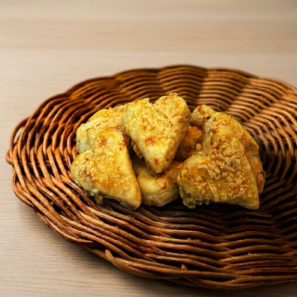 Coração de parmesão com textura leve e crocante, trazendo o sabor marcante do parmesão em cada mordida. Ideal para petiscos e tábuas especiais.