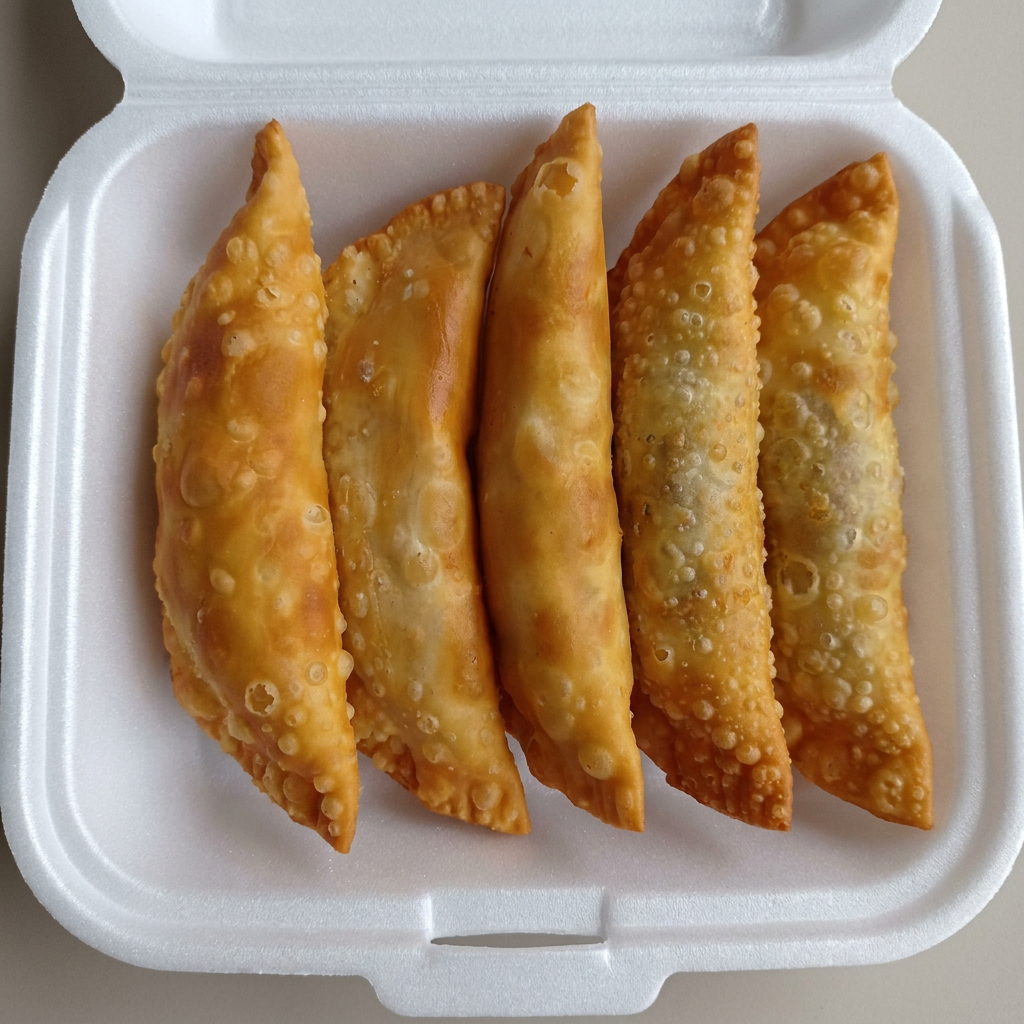 6 pastéis de camarão c mussarela
