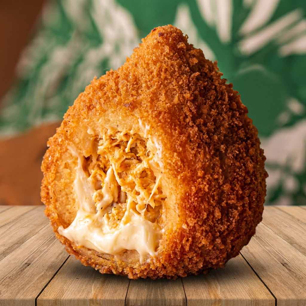 Uma Deliciosa e recheada coxinha de frango com Catupiry Original, acompanhada de uma coca gelada, melhor combinação!