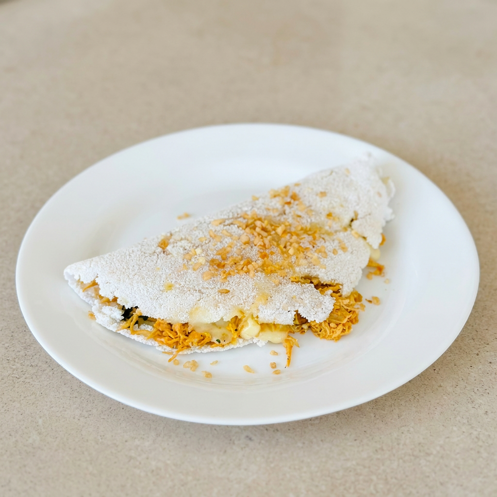 Para quem busca um lanche reforçado, saboroso e com um preço surreal, essa é a escolha perfeita! A tapioca de frango com queijo do Vixi Mainha vem super recheada com frango desfiado bem temperadinho, queijo derretido e uma chuvinha de alho frito por cima para dar aquele toque crocante inesquecível.
Massa leve, recheio de respeito e muito sabor por apenas R$ 19,99. O combo perfeito de sustança e economia para matar a sua fome!