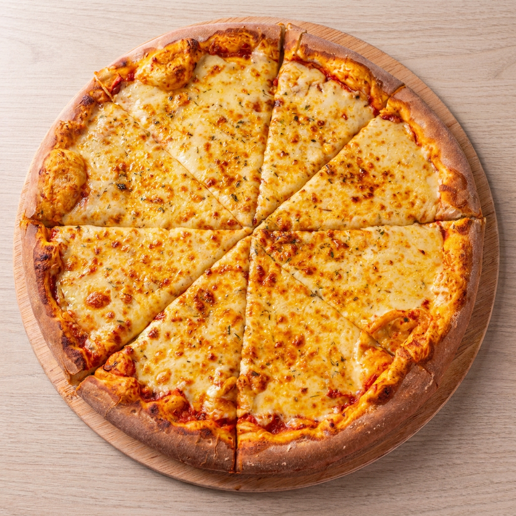 Pizza Mussarela Grande 40cm Massa artesanal, mussarela de alto padrão e orégano. Serve até 4 pessoas (8 a 10 fatias) Vai com padrão borda gourmet