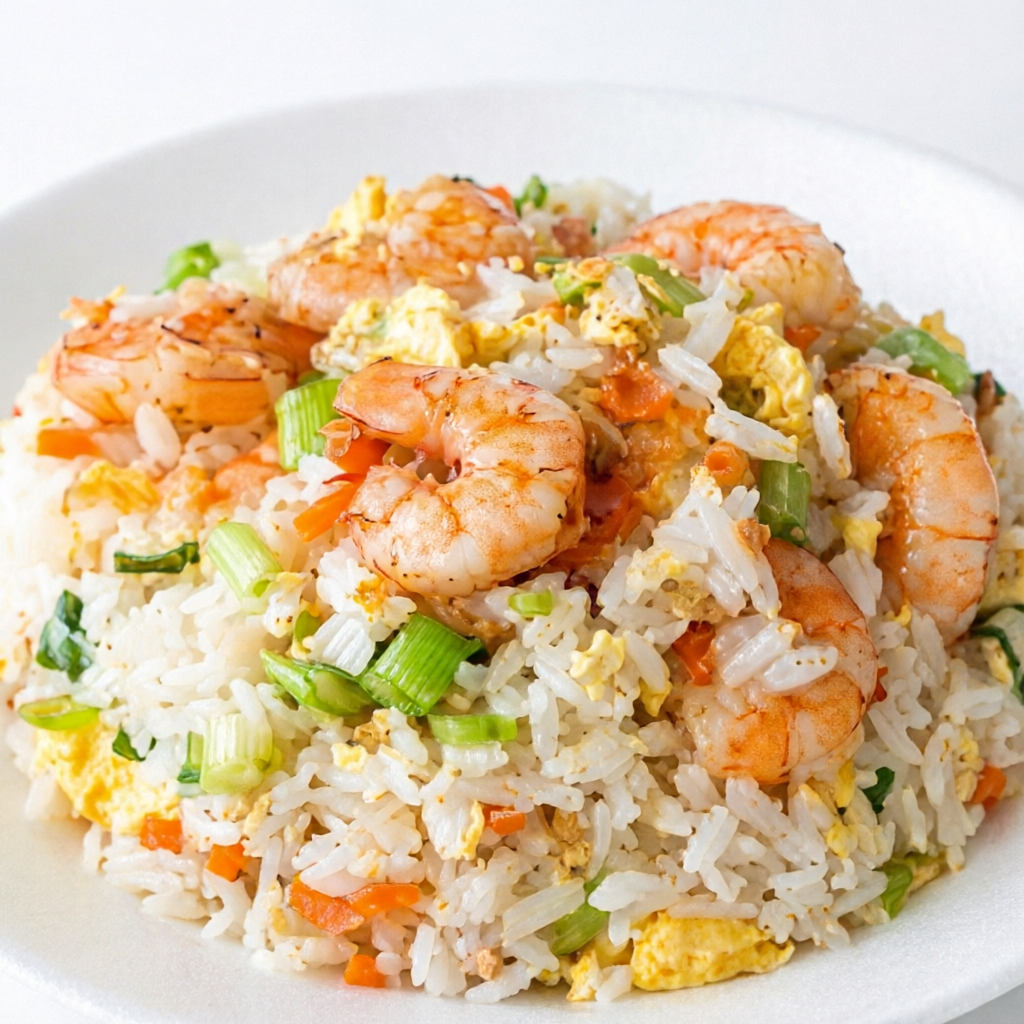 yakimeshi: arroz, ovos, cenoura ralada e cebolinha