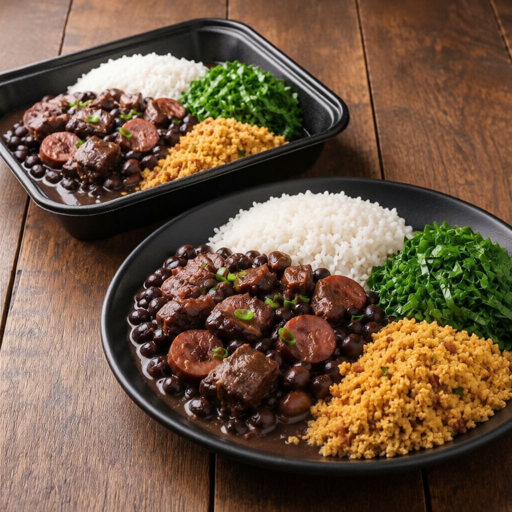 Duas porções individuais de feijoada magra, preparada com carnes selecionadas e acompanhadas de arroz soltinho e farofa caseira. O sabor tradicional em um combo perfeito para compartilhar!