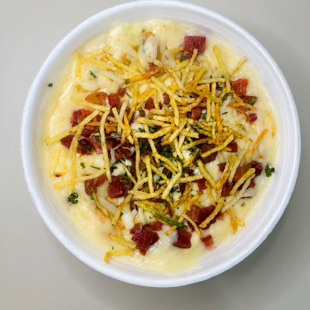 300g de Batata no Pote – Frango Cremoso
Uma combinação irresistível!Batatas bem temperadas, cobertas com frango cremoso e requeijão, finalizadas com mussarela derretida, bacon crocante,calabresa,salsa e batata palha. Uma explosão de sabor em cada colherada!