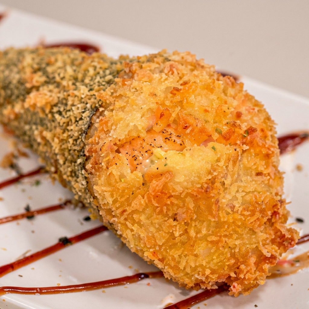 Temaki de salmão grelhado e cheem cheese empando e frito