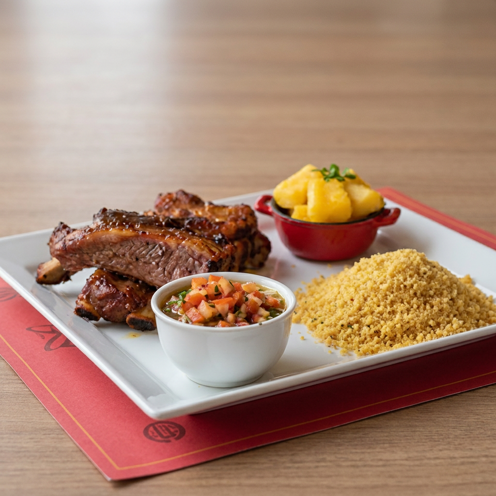 250G DE COSTELA ( MANDIOCA VINAGRETE E FAROFA ) SERVE 1 PESSOAS !!