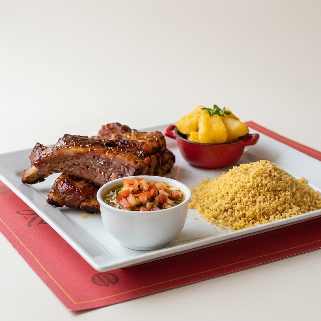 1KG DE COSTELA , FEIJAO TROPEIRO, ARROZ, MANDIOCA, VINAGRETE E FAROFA DA CASA !!