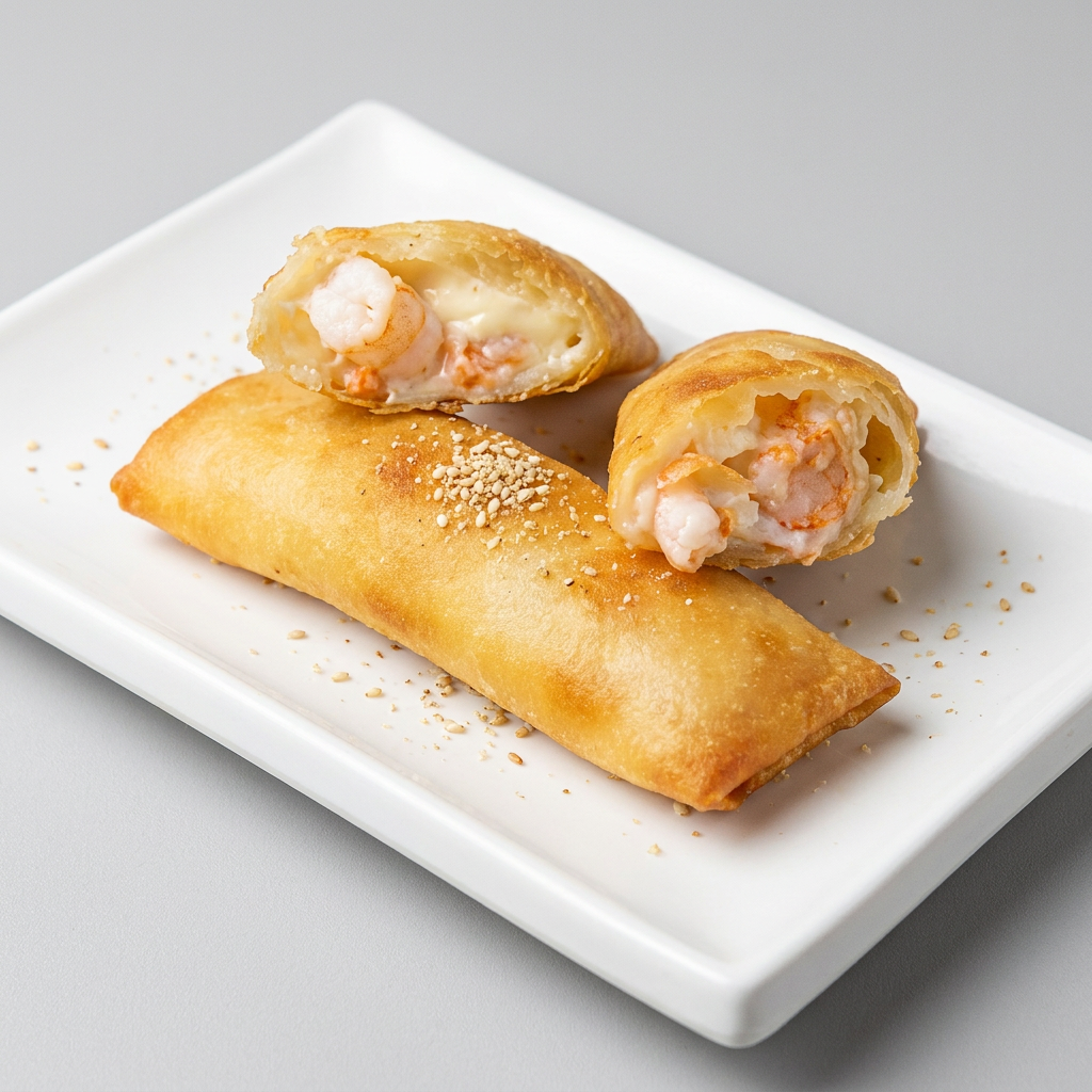 camarão, cream cheese, cebolinha e gergelim moído.