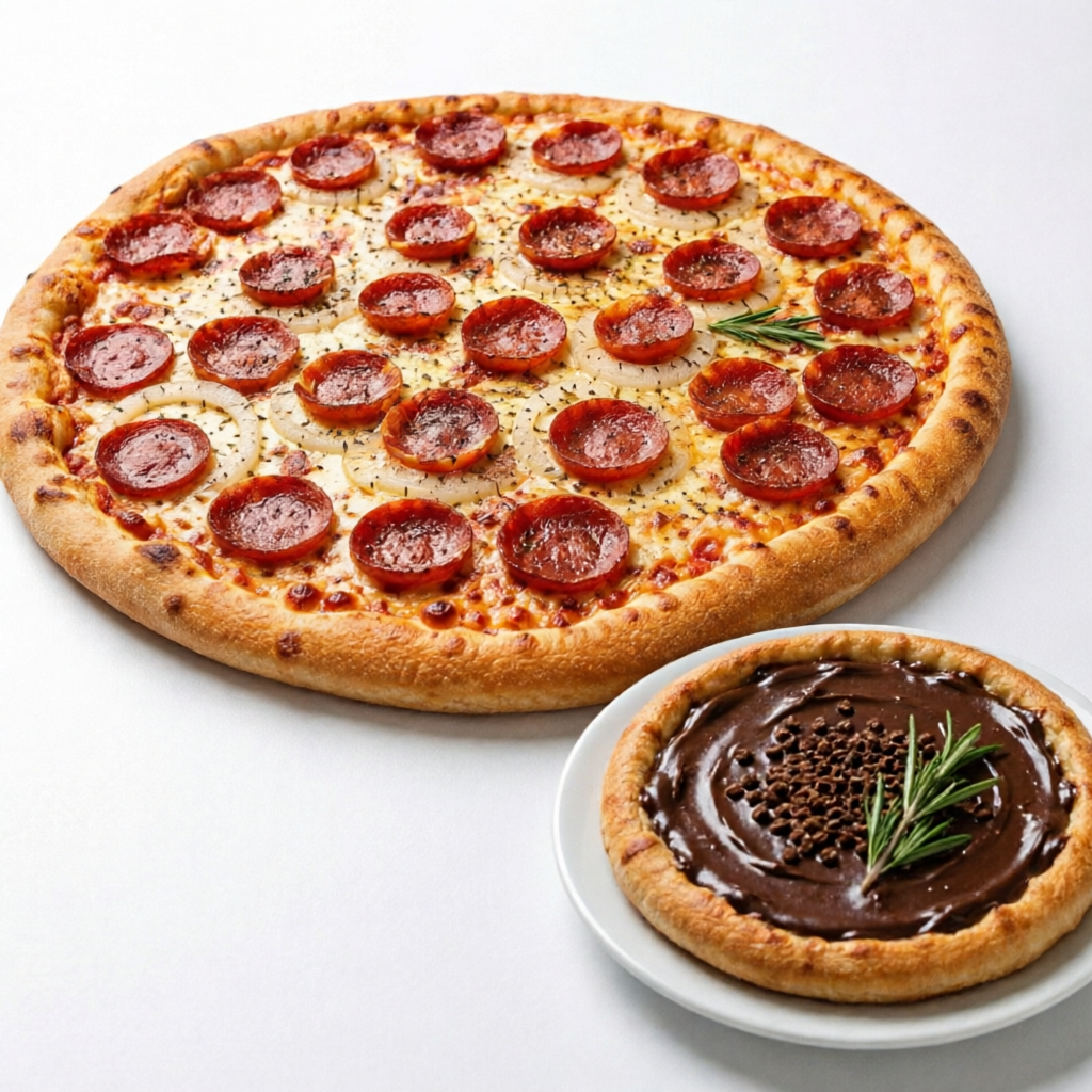Combo pizza calabresa G 8 fatias + pizza brigadeiro 4 fatias