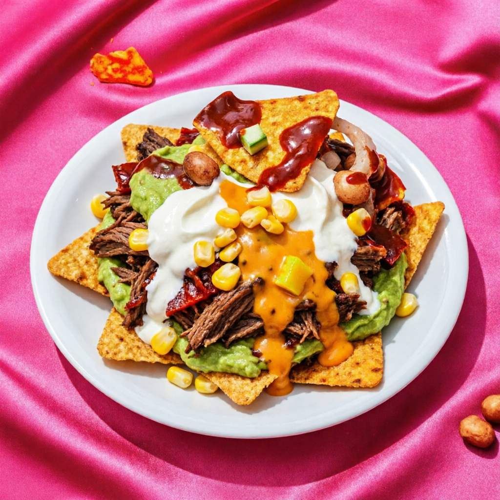 Doritos 75g carregados com carne desfiada suculenta, chilli encorpado, guacamole cremoso, milho, sour cream e molho cheddar. Crocante, intenso e totalmente viciante — o clássico das ruas mexicanas