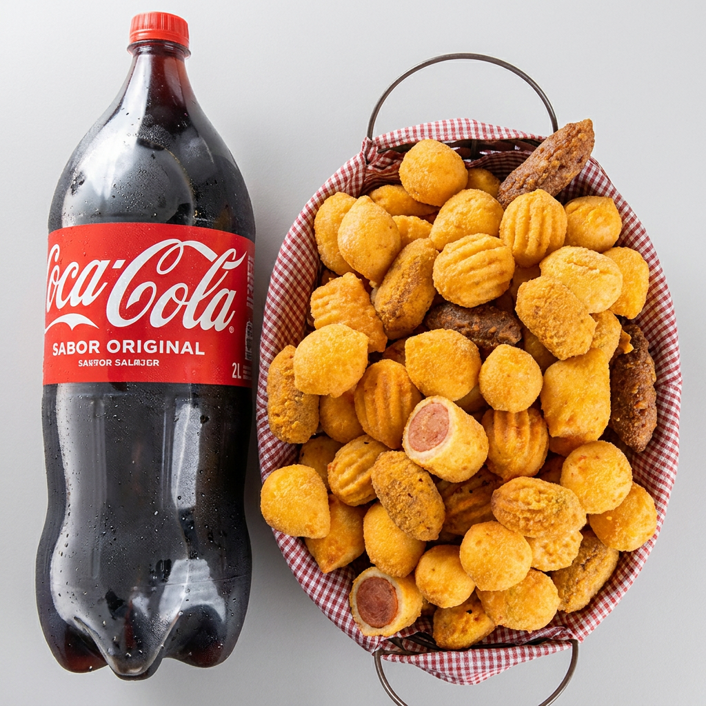 100 mini salgados e uma coca de 2 lts