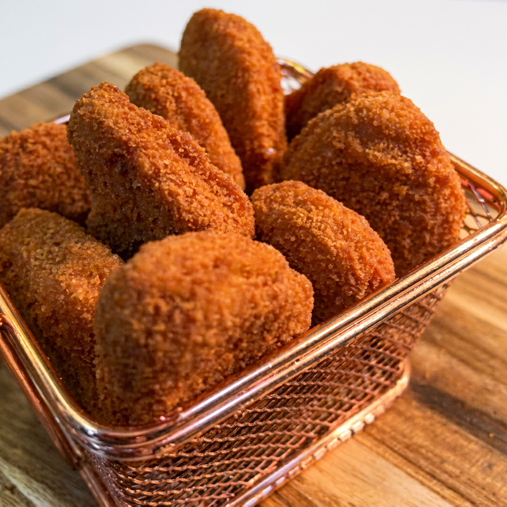 Nuggets de frango muito crocante e sequinho, além de ultra suculento por dentro
