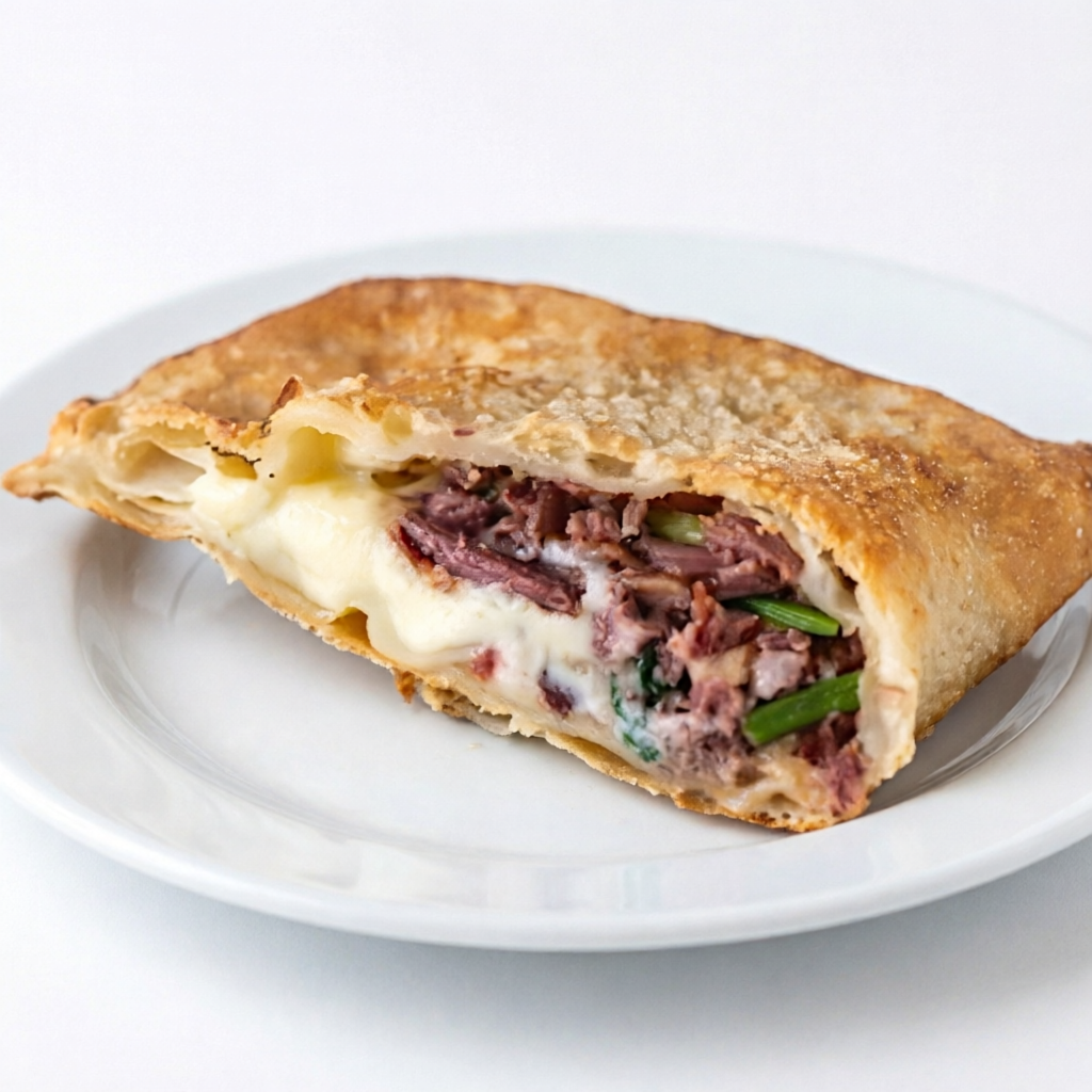 Massa caseira, carne bovina e queijo mussarela