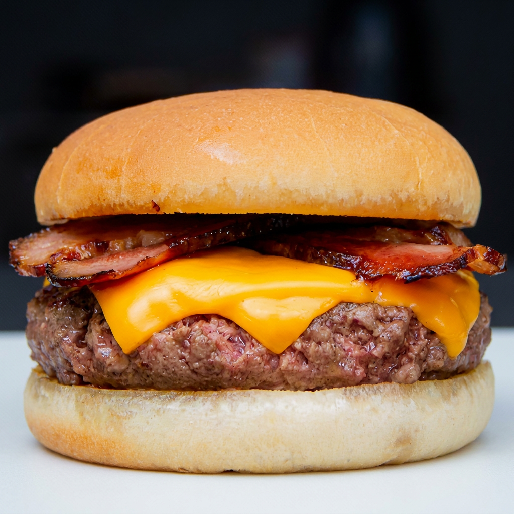 1 hambúrguer, bacon e queijo.