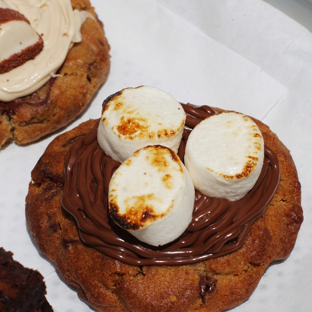 Base do nosso clássico cookie chocolate chip, finalizado com Nutella pura e marshmallow maçaricado . Uma explosão de sabor cremosa e surpreendente! Peça já e se entregue a essa combinação irresistível!