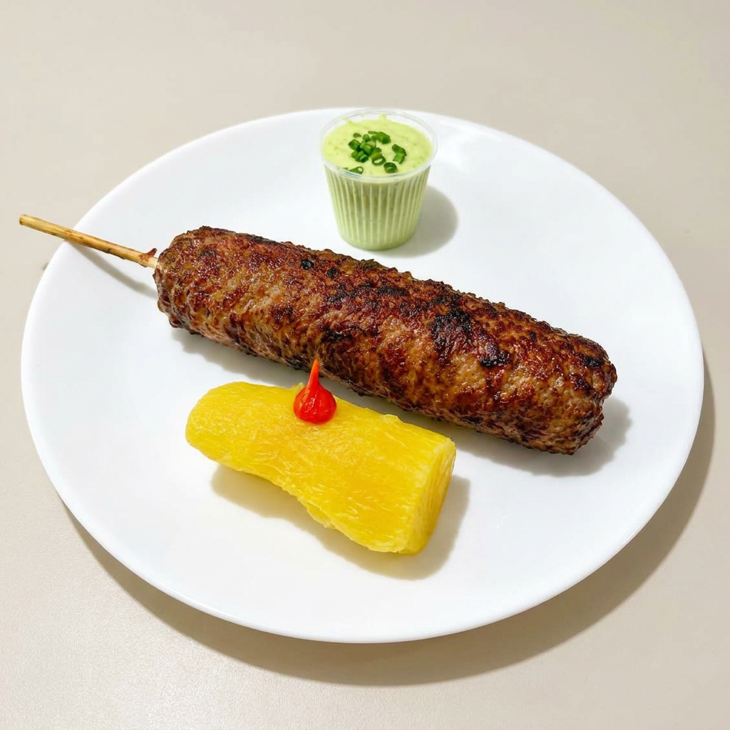 Espetinho de kafta de frango com temperos árabes, leve, suculento e cheio de sabor na brasa.