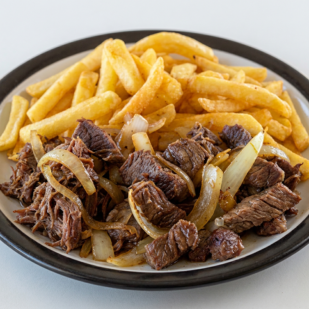 Sob a categoria de 'Petiscos Irresistíveis', apresentamos a nossa especialidade: 'Carne do Sol com Batata Frita'. Uma harmoniosa combinação de uma suculenta carne do sol, cuidadosamente acebolada para adicionar uma deliciosa camada extra de sabor, complementada perfeitamente por batatas fritas crocantes e douradas. Esta refeição é uma celebração de sabores autênticos e texturas contrastantes, prometendo uma experiência gastronômica inesquecível. Uma proposta irresistível para todos os amantes da boa gastronomia.