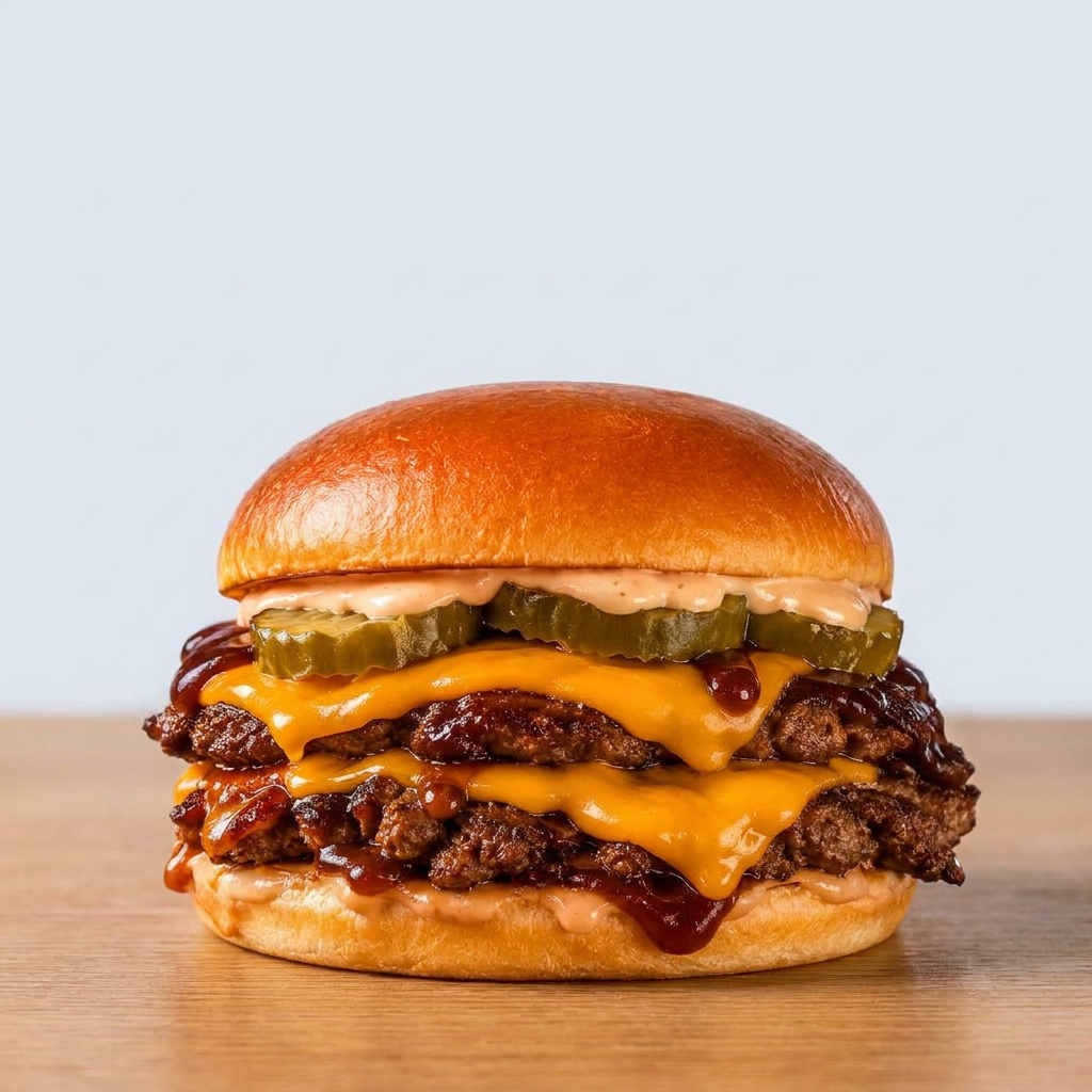 Flesh Smash — Pão brioche amanteigado, 2 carnes smash de 100g, cheddar derretido em cada carne, picles e molho FLESH. Uma combinação suculenta, equilibrada e cheia de sabor.