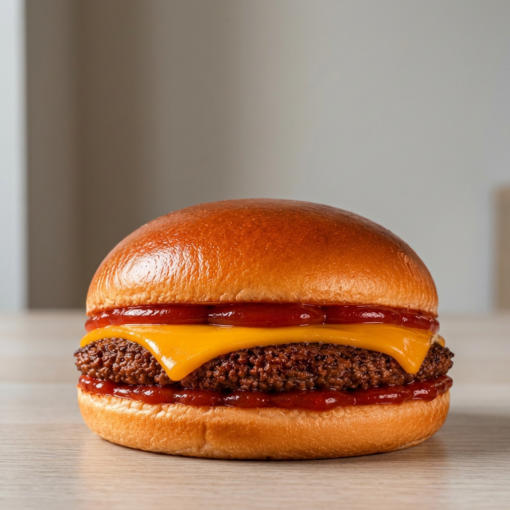 Kids: Pão brioche selado, ketchup caseiro, 1 carne smash 100g e cheddar fatia. Parece simples e ao mesmo tempo saboroso.