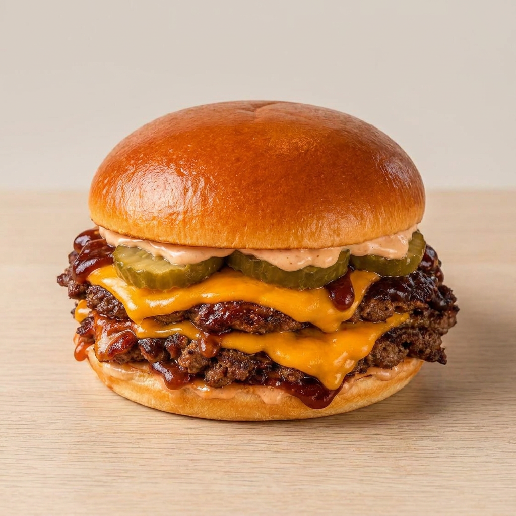 Flesh Smash — Pão brioche amanteigado, 2 carnes smash de 100g, cheddar cremoso derretido em cada carne, picles e molho FLESH. Uma combinação suculenta, equilibrada e cheia de sabor.