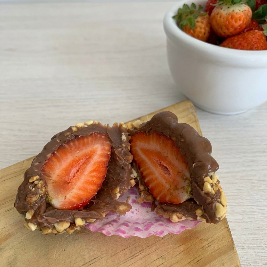 Morango fresco envolvido no brigadeiro tradicional, passado no amendoim granulado. Acompanha um add de Nutella