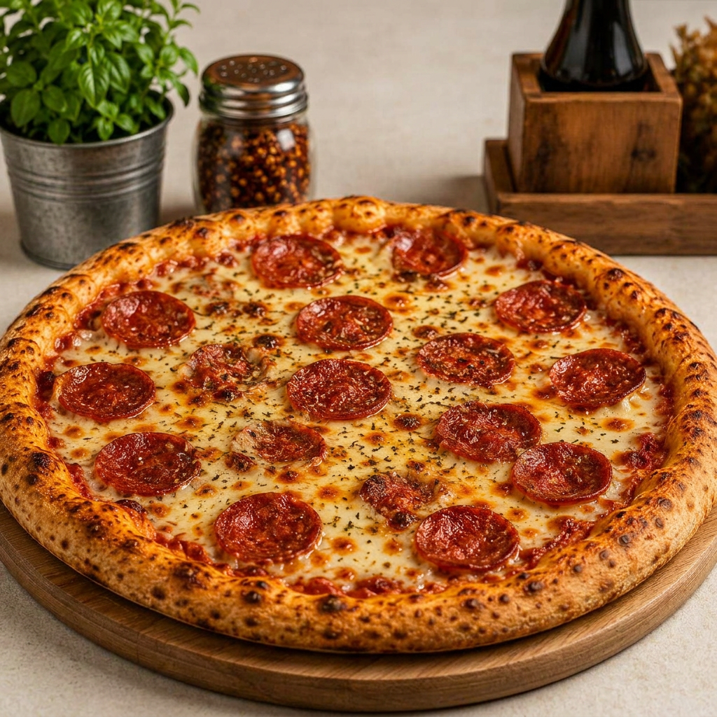 CALABRESA, MUSSARELA, MOLHO DE TOMATE, OREGANO.