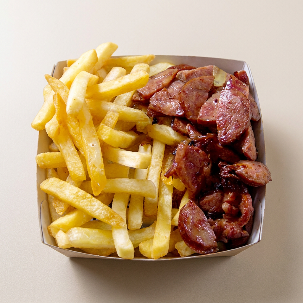 400gr aproximadamente de batata frita + calabresa