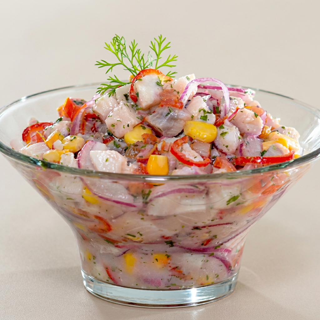 Cubos de tilápia fresca marinados no limão, acompanhados de cebola roxa, pimentão e temperos especiais. Uma combinação leve, refrescante e cheia de sabor!