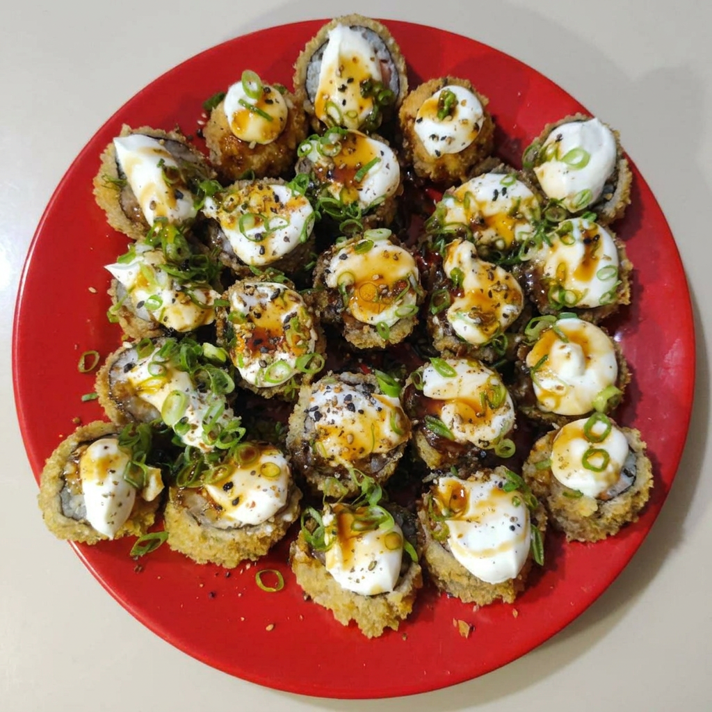 Arroz, salmão, cream cheese e cebolinha.