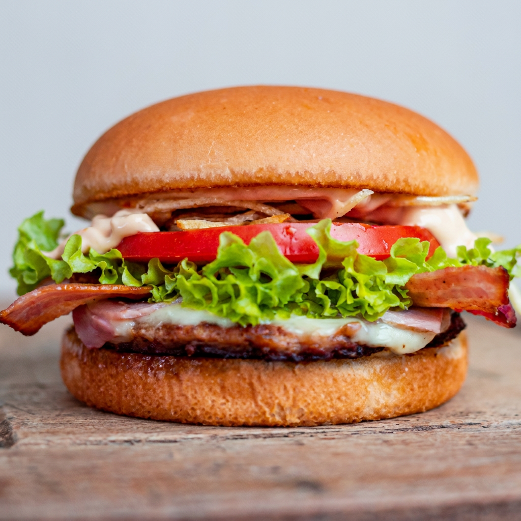 Pao- carne queijo bacon e salada