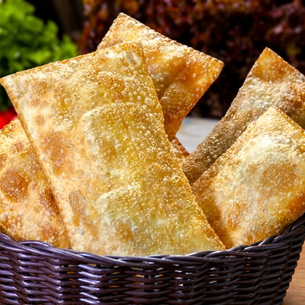 Carne Seca, Queijo muçarela, banana da terra e pirão de aipim. Massa crocante e sequinha