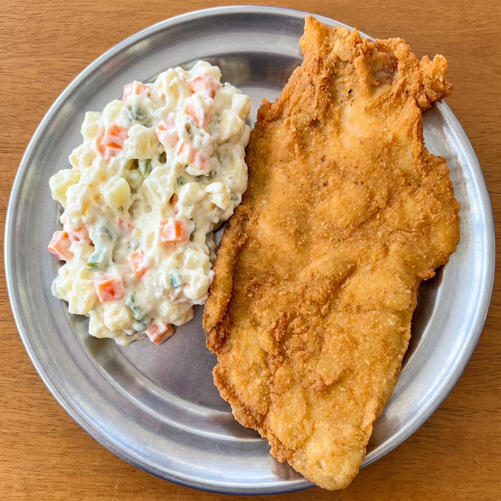 Filé de pescada, arroz, feijão e fritas