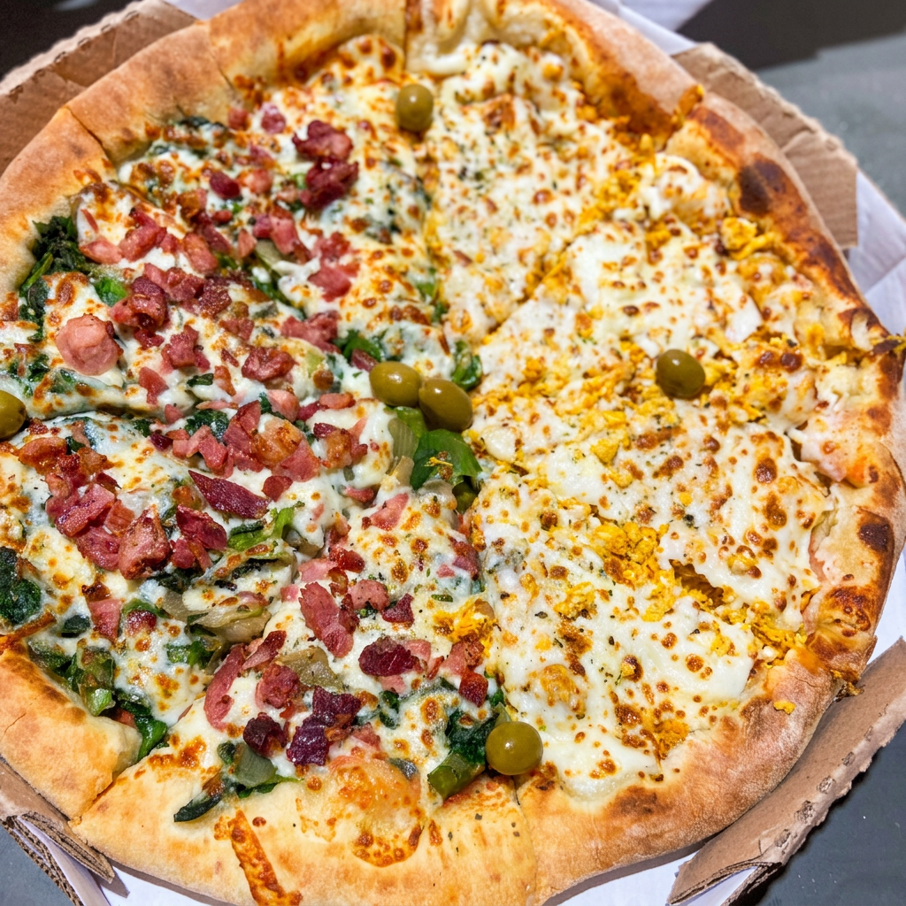 Pizza Broto 1/2 Frango 2: Frango Com Catupiry. Pizza Broto 1/2 Bauru: Mussarela, Presunto E Rodelas De Tomate.