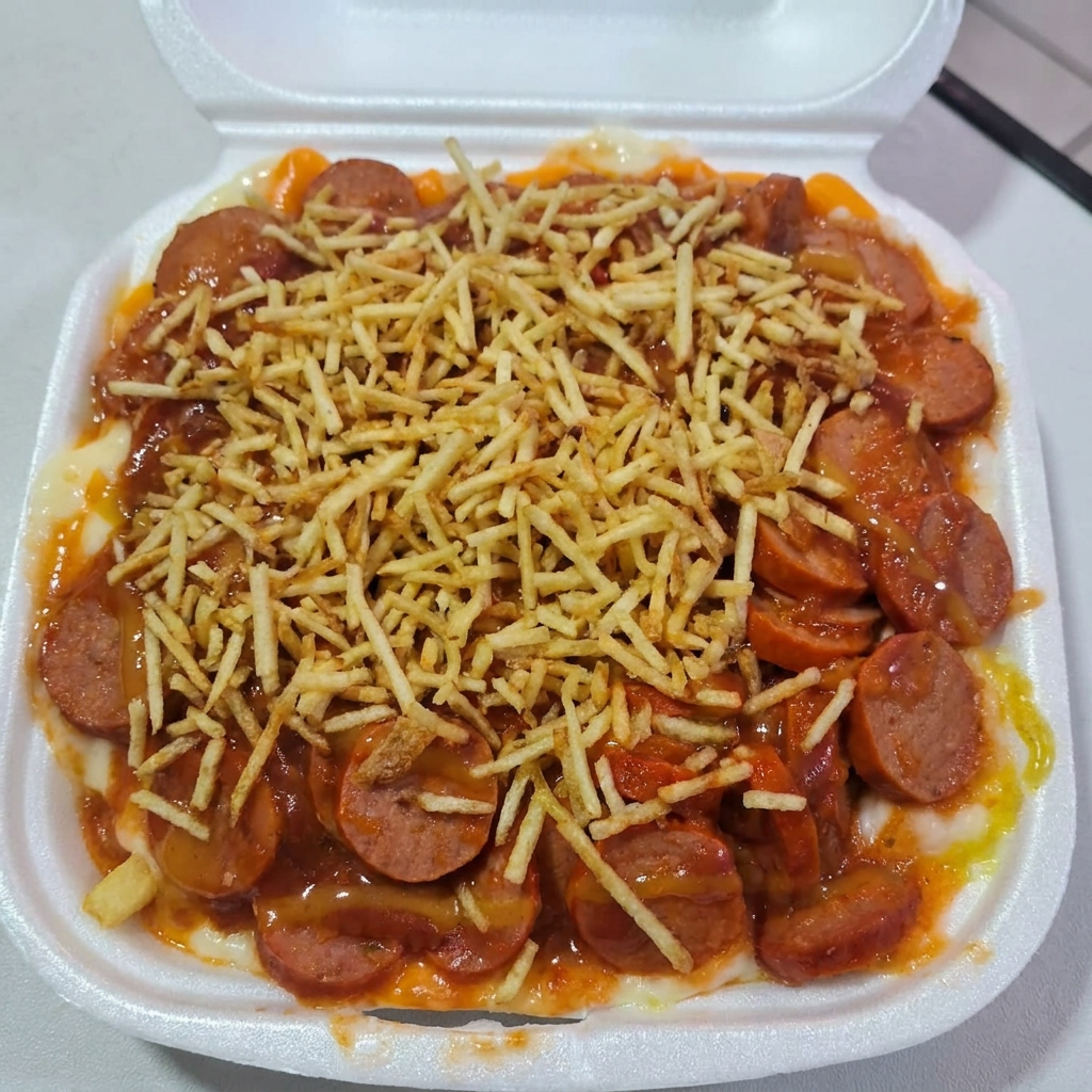 Batata, salsinha com molho, requeijão, mussarela, cheddar, batata palha,500g