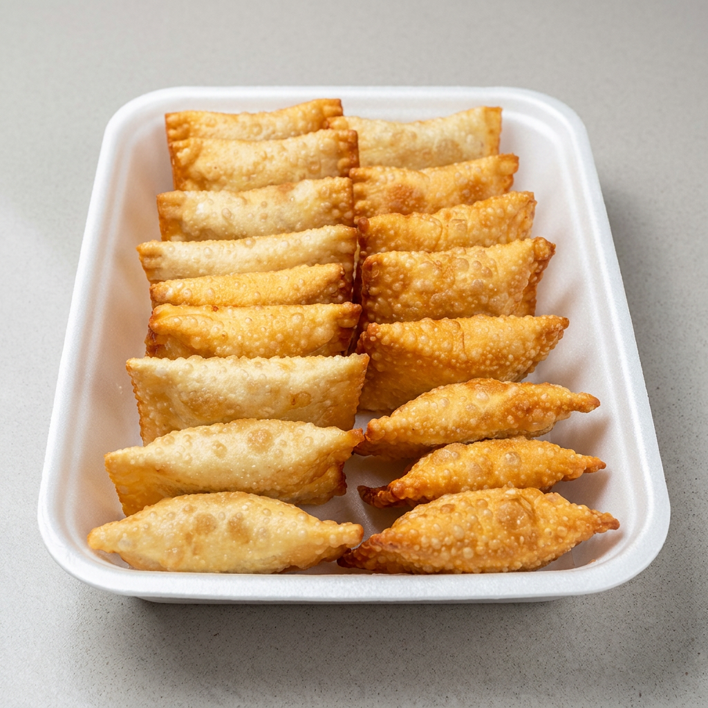 20 unidades mini pastéis recheado c/queijo mussarela e requeijão Catupiry