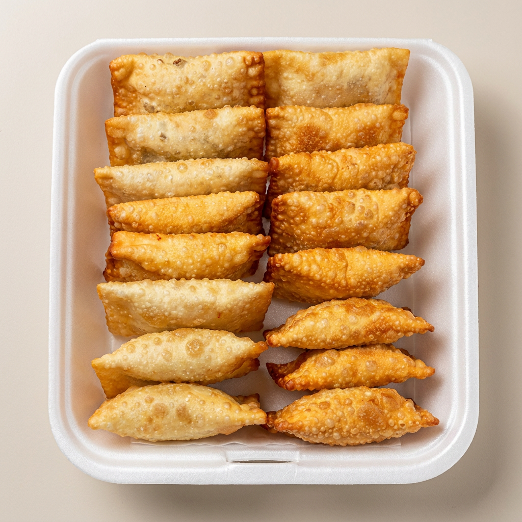 20 unidades de Mini pastéis recheado com carne moída.