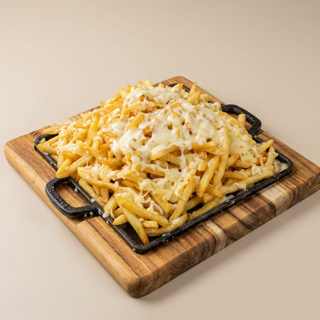 Batata frita coberta com um delicioso queijo mussarela. Explosão de sabor! Serve aproximadamente 2 pessoas.