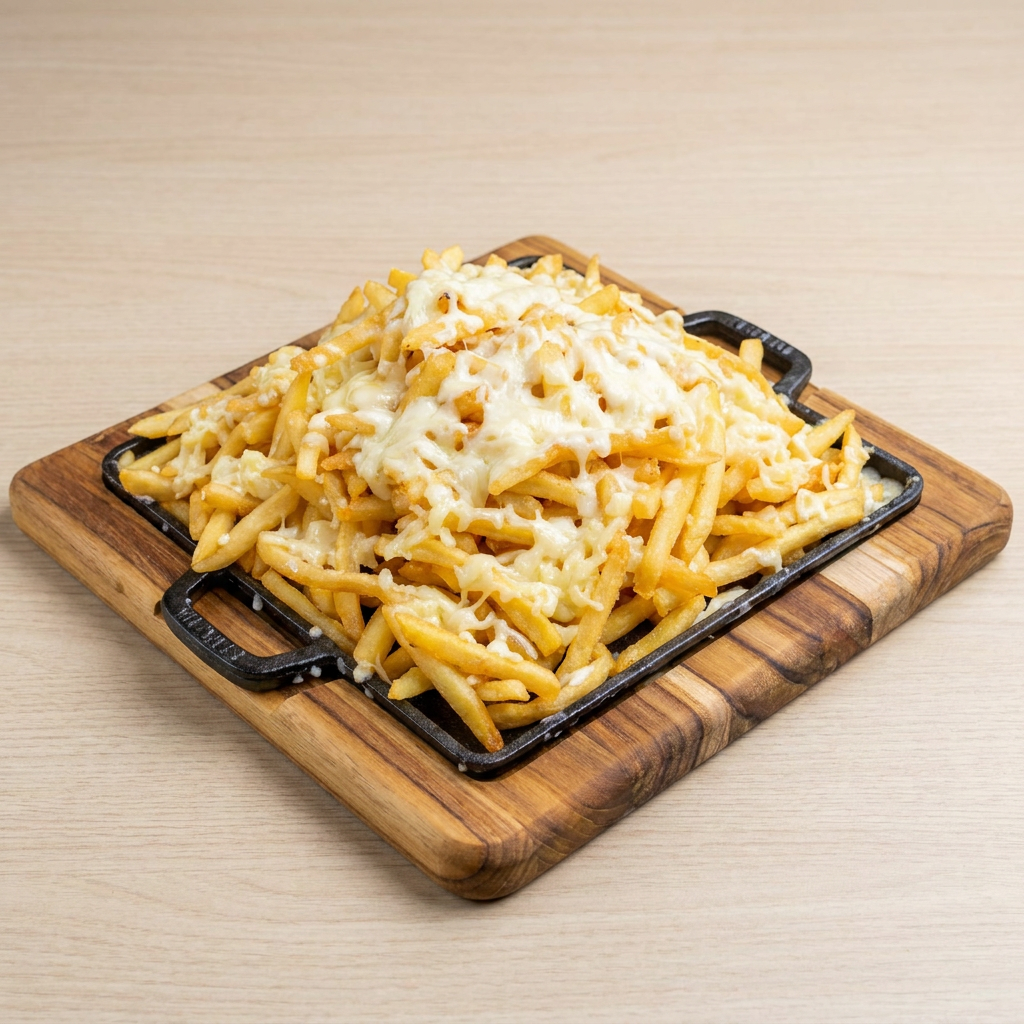 Batata frita coberta com um delicioso queijo mussarela. Explosão de sabor! Serve aproximadamente 2 pessoas.