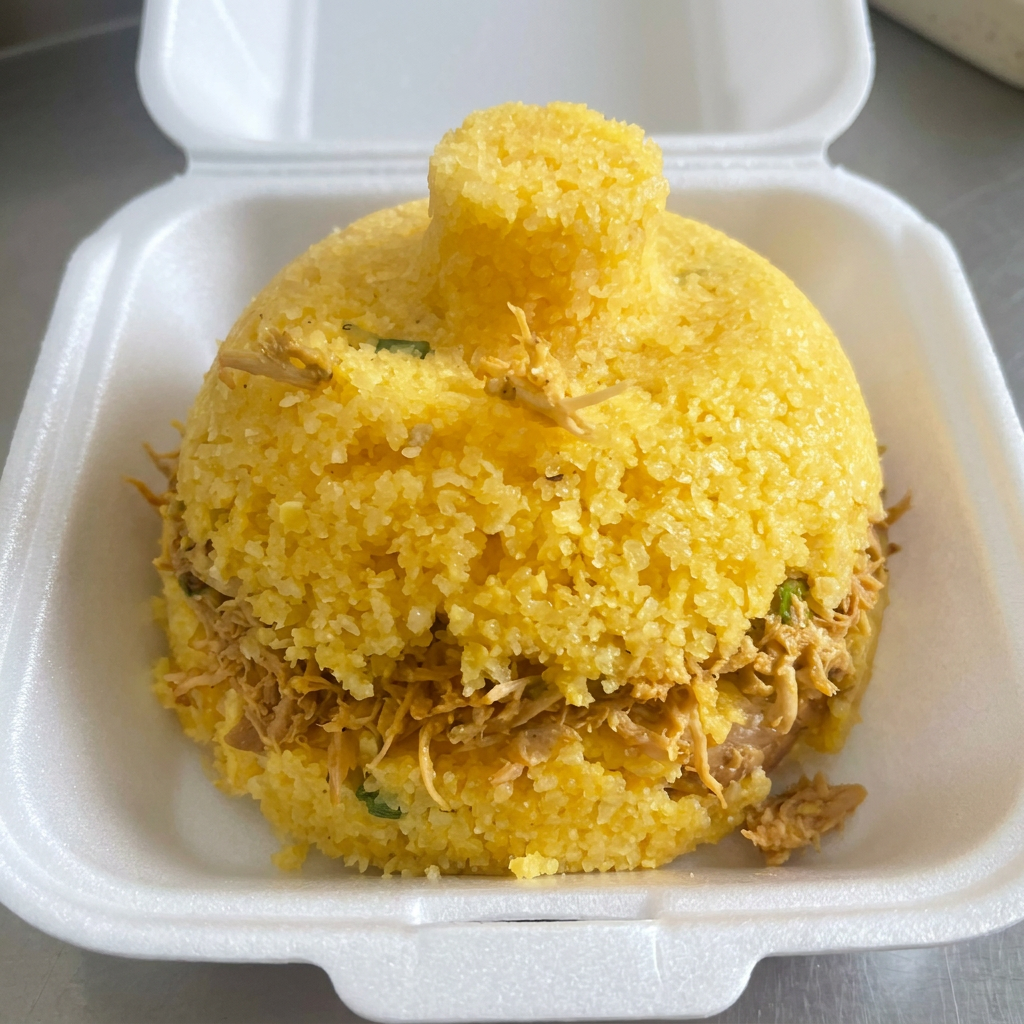 Cuscuz fofinho preparado na hora, com recheio generoso e muito sabor.