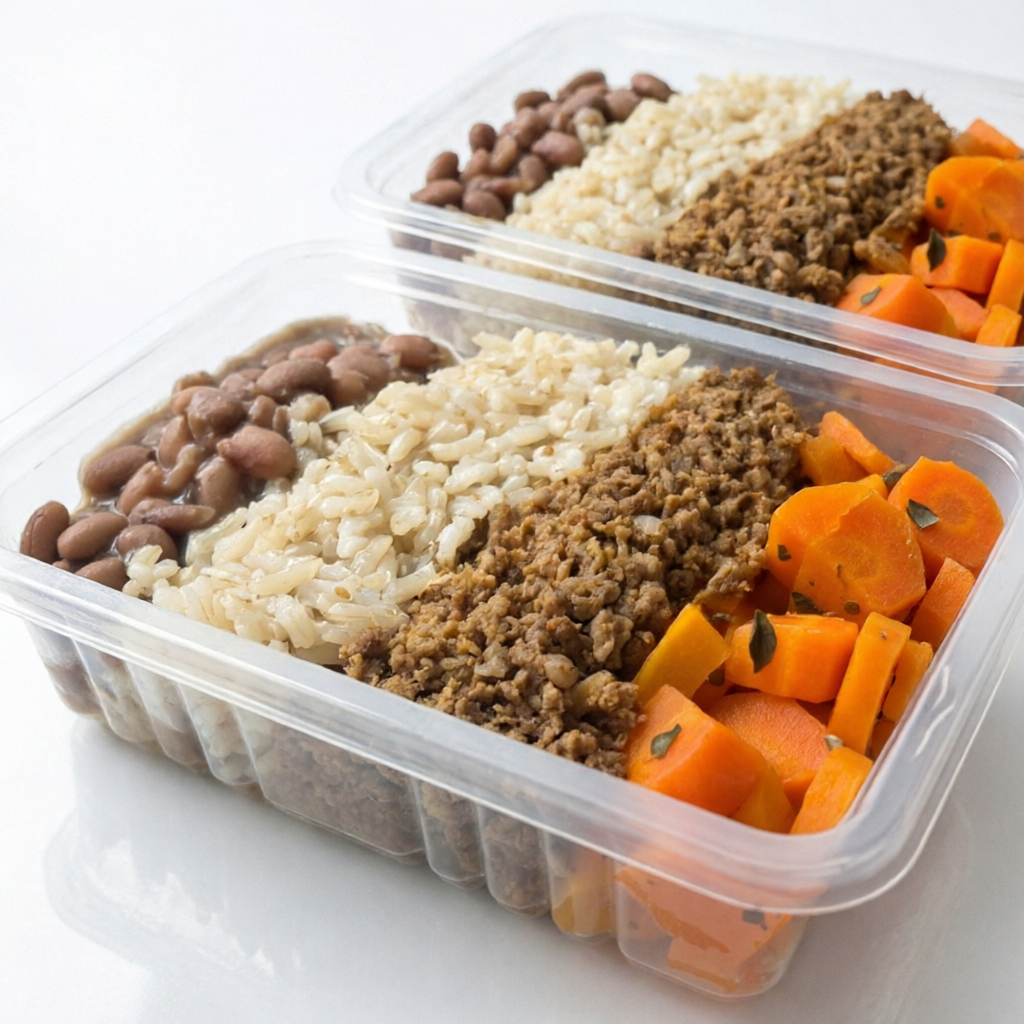 Uma combinação nutritiva e saborosa para o seu Dia a Dia! Carne moída com arroz integral, feijão carioca e cenoura, perfeita para quem busca uma refeição equilibrada e cheia de sabor. Uma opção saudável e prática para manter sua energia lá em cima!