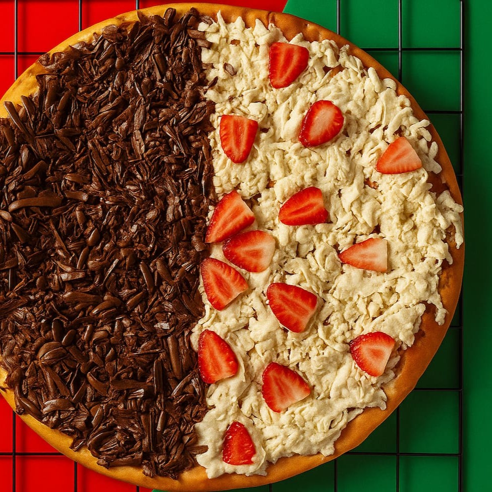 Uma esplendorosa pizza de proporções generosas, meticulosamente preparada com ingredientes de alta qualidade. Oferecemos a possibilidade de personalizar a sua experiência gastronômica ao escolher até dois sabores irresistíveis para a sua pizza. Uma verdadeira delícia que promete aguçar seus sentidos e proporcionar um momento de prazer inigualável. Experimente!