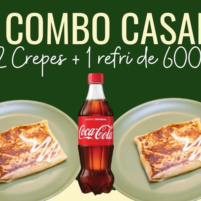 2 crepes da sua escolha e um refrigerante de 600 ml