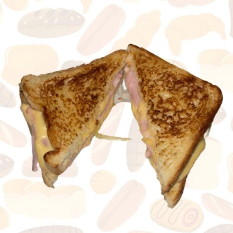 Pão com manteiga queijo e presunto