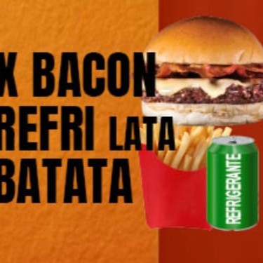 Pão caramelizado Carne bovina Queijo prato Molho especial 4 fatias de Bacon e Barbecue 1 Batata Frita Pequena 1 Refrigerante lata (Imagem meramente ilustrativa)