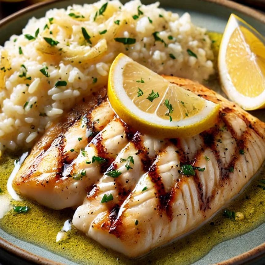 Filé de tilápia leve e suculento, acompanhado de risoto cremoso com toque refrescante de limão. Uma combinação delicada e saborosa!  Comida Italiana, Massas Artesanais, Culinária Italiana, Penne, Espaguete, Gnocchi, Risoto De Salmão, Polenta Italiana, Frango Parmegiana, Salmão Grelhado, Batata Frita, Coca Cola, Guaraná Antártica, Entrega Gratis.