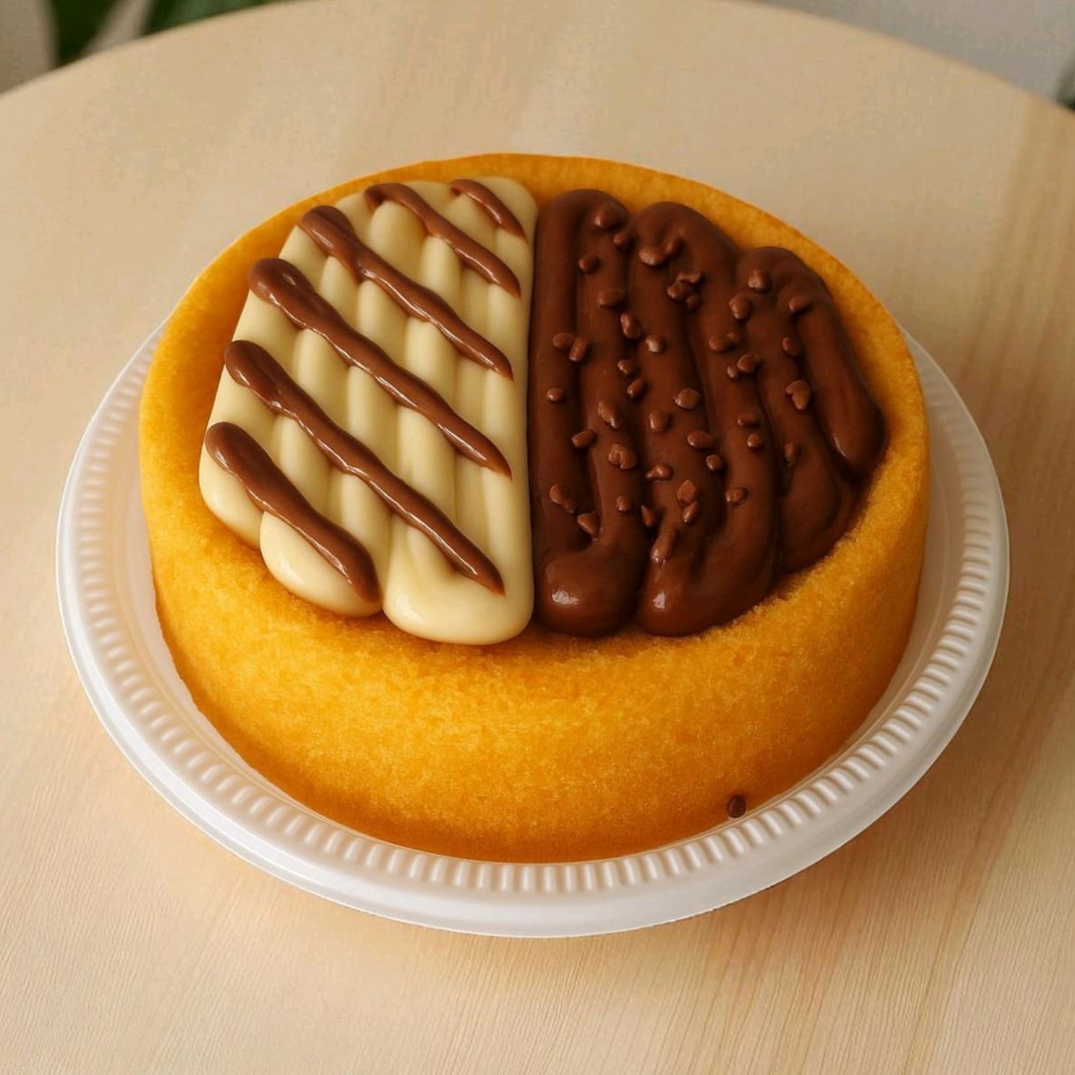 Bolo piscina de massa branca fofinha recheado com creme de chocolate gourmet creme de leite Ninho e riscos de Nutella e granulado de chocolate